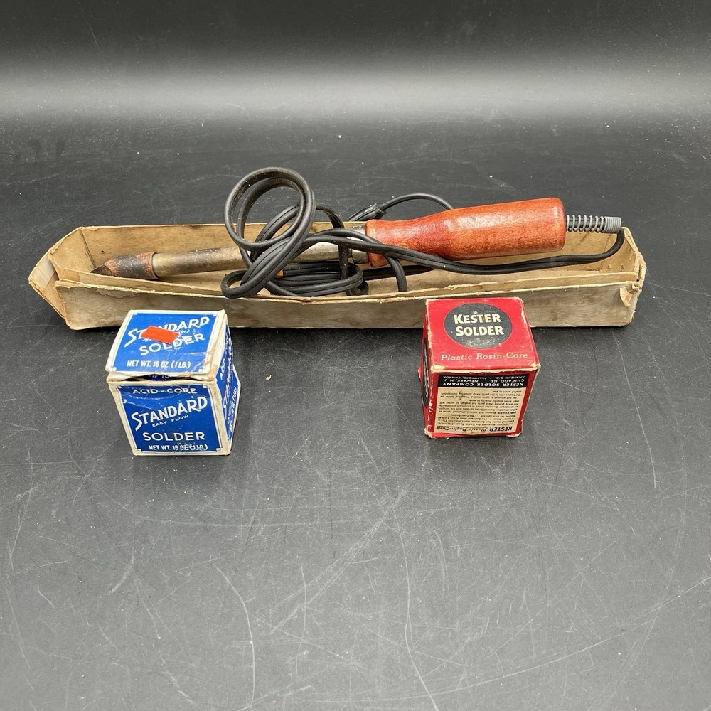 VTG DUNLAP #5379 100 WATT HEAVY DUTY SOLDER IRON - TESTED OG Box+ 2 Vtg Solders